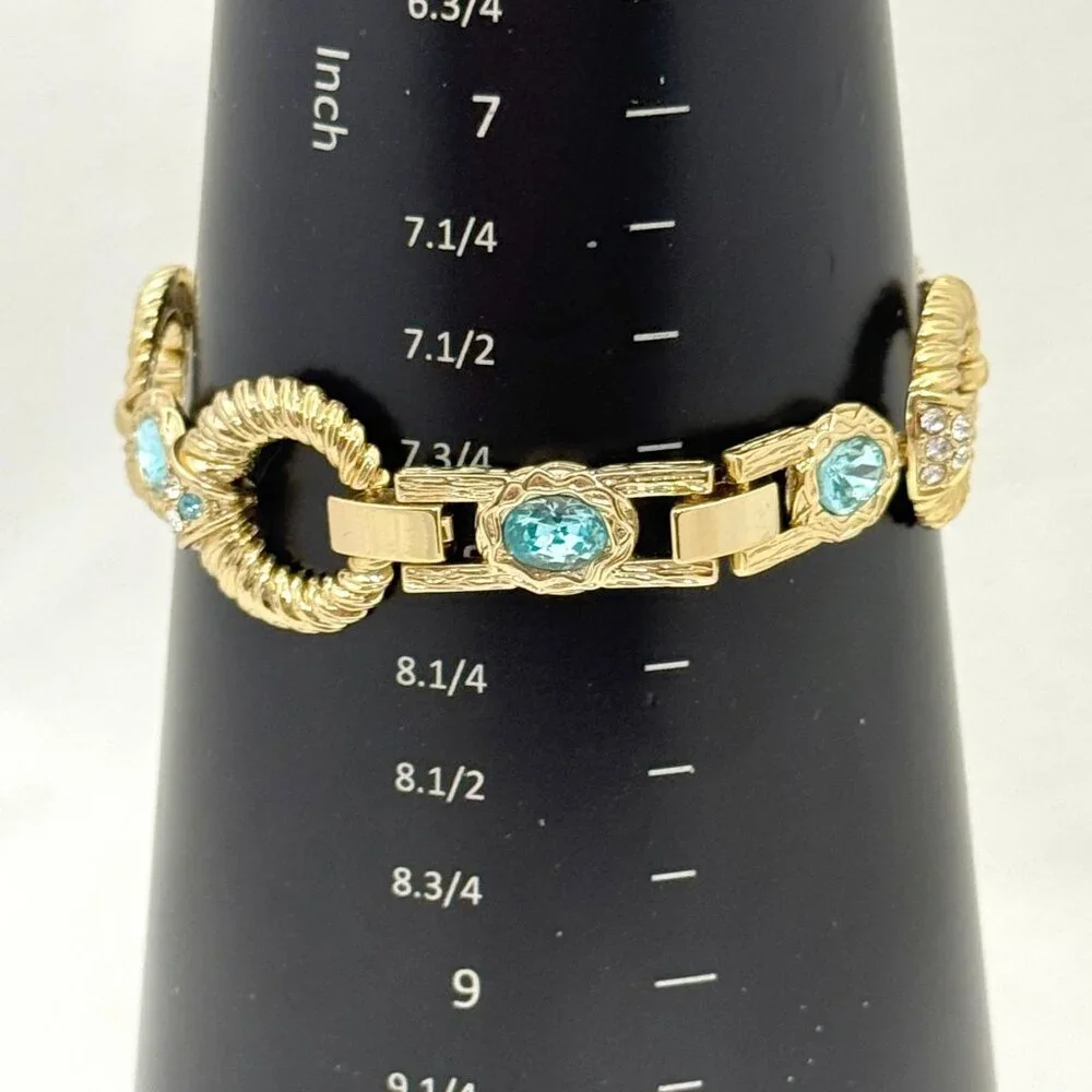 Vntg. Princess Grace Collection Gold Tone Bracelet w/Aqua Crystals & Rhinestones - Picture 15 of 15